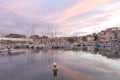 The row of moored yachts in the seaside town, Old port marina of La Ciotat, Provence, Southern France Royalty Free Stock Photo